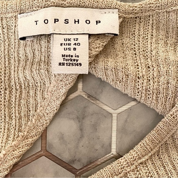 Topshop Women’s 8 Beige Knit Open Back Midi Dress Long Sleeve Bodycon Stretch - Picture 11 of 12